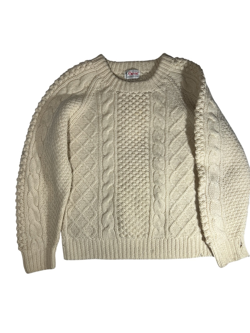 Orvis Men's Cream Cable Crewneck Sweater **READ